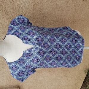 Kenar kaleidoscope print v neck cropped high low blouse